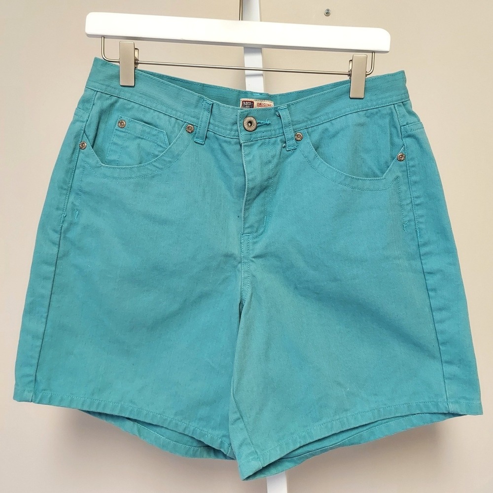 Vintage Faded Glory Women's Teal Cotton Denim Mom Shorts‎ 10 High Rise Retro 90s